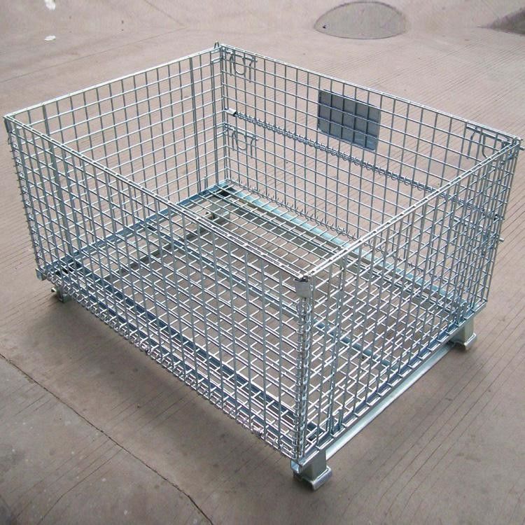 Dikunci Logistik Lipat Wire Mesh Cage / Steel Storage Container Lipat