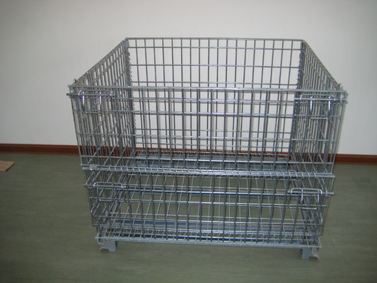 Heavy Duty Galvanized Metal Storage Cage / Folding Wire Mesh Container untuk Wearhouse