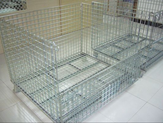 Kontainer Wire Mesh Lipat Galvanized, Wire Mesh Storage Box Untuk Gudang