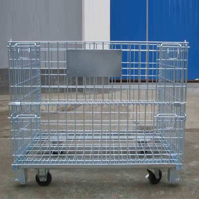 Kandang Wire Mesh Lipat Logistik yang Dapat Dikunci / Kontainer Penyimpanan Baja Mobile