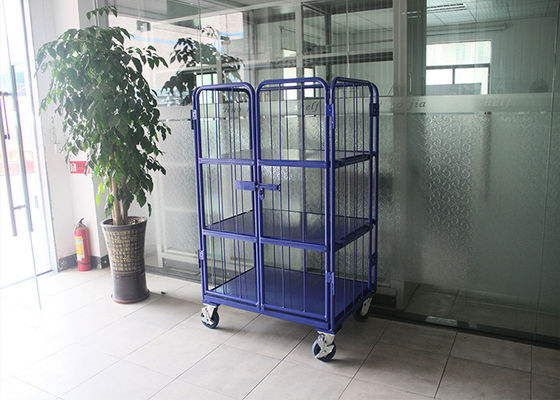 3 Tiers Steel Foldable Wire Mesh Cage, Mobile Storage Cages Untuk Logistik