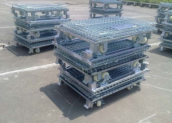 Zinc Finish Rigid Rolling Wire Mesh Cage Foldable dengan Foot Brakes / Castors