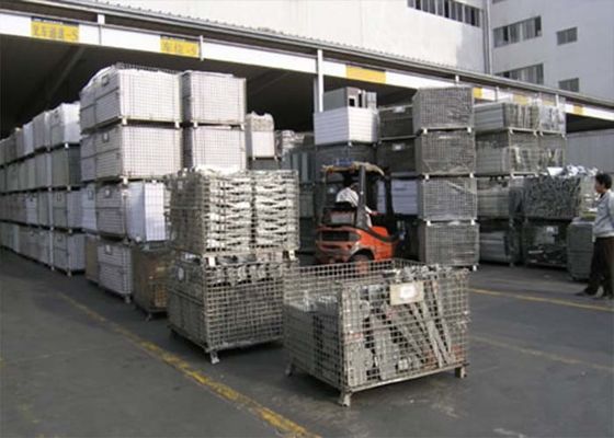 Zinc Finish Rigid Rolling Wire Mesh Cage Foldable dengan Foot Brakes / Castors