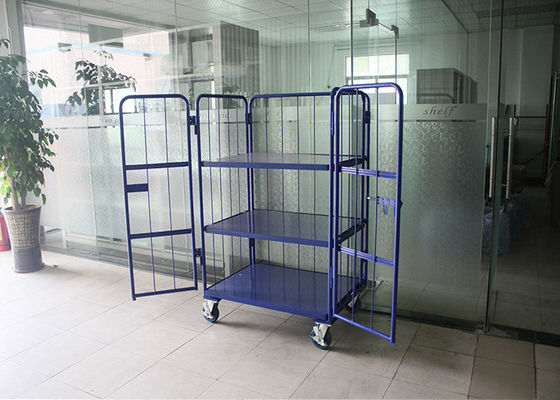 3 Tiers Steel Foldable Wire Mesh Cage, Mobile Storage Cages Untuk Logistik