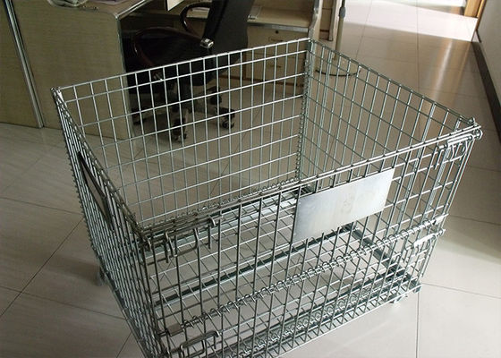 Kandang Wire Mesh Lipat yang Lipat dengan Brake Casters untuk Transportasi Barang Logistik