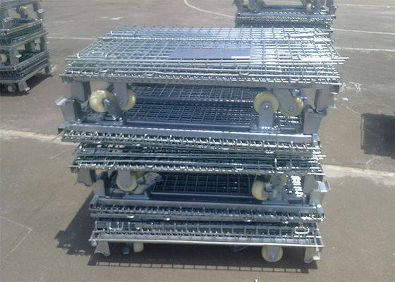 Kontainer Wire Mesh Lipat Galvanized, Wire Mesh Storage Box Untuk Gudang
