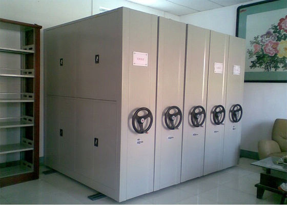 Sistem penyimpanan lemari file kompak, lemari file lateral logam dengan jalur geser
